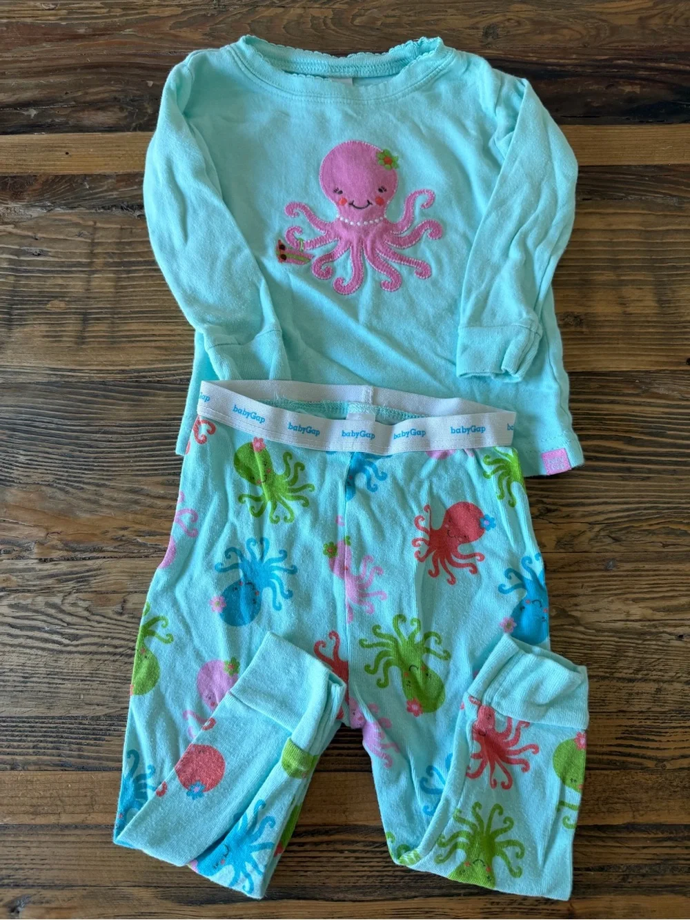 GAP Kids Aqua Long-Sleeve Top with Pink Octopus Sleepwear Set